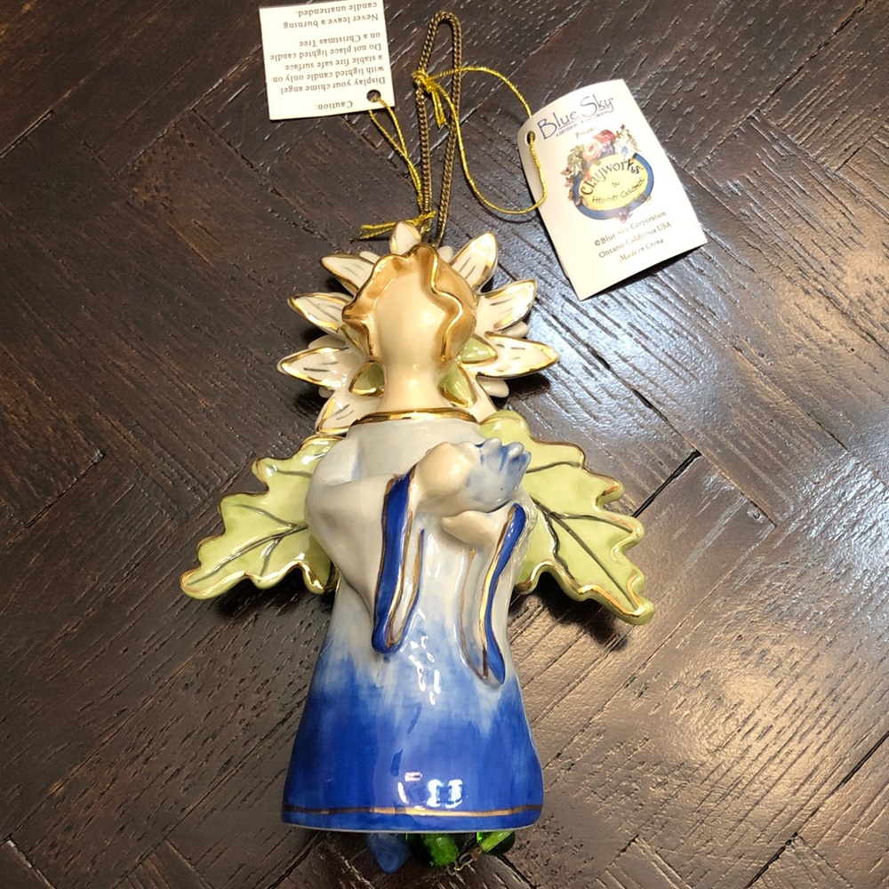 Blue Sky Daisy Angel Ornament gentle chime Clay works by Heather Goldminc